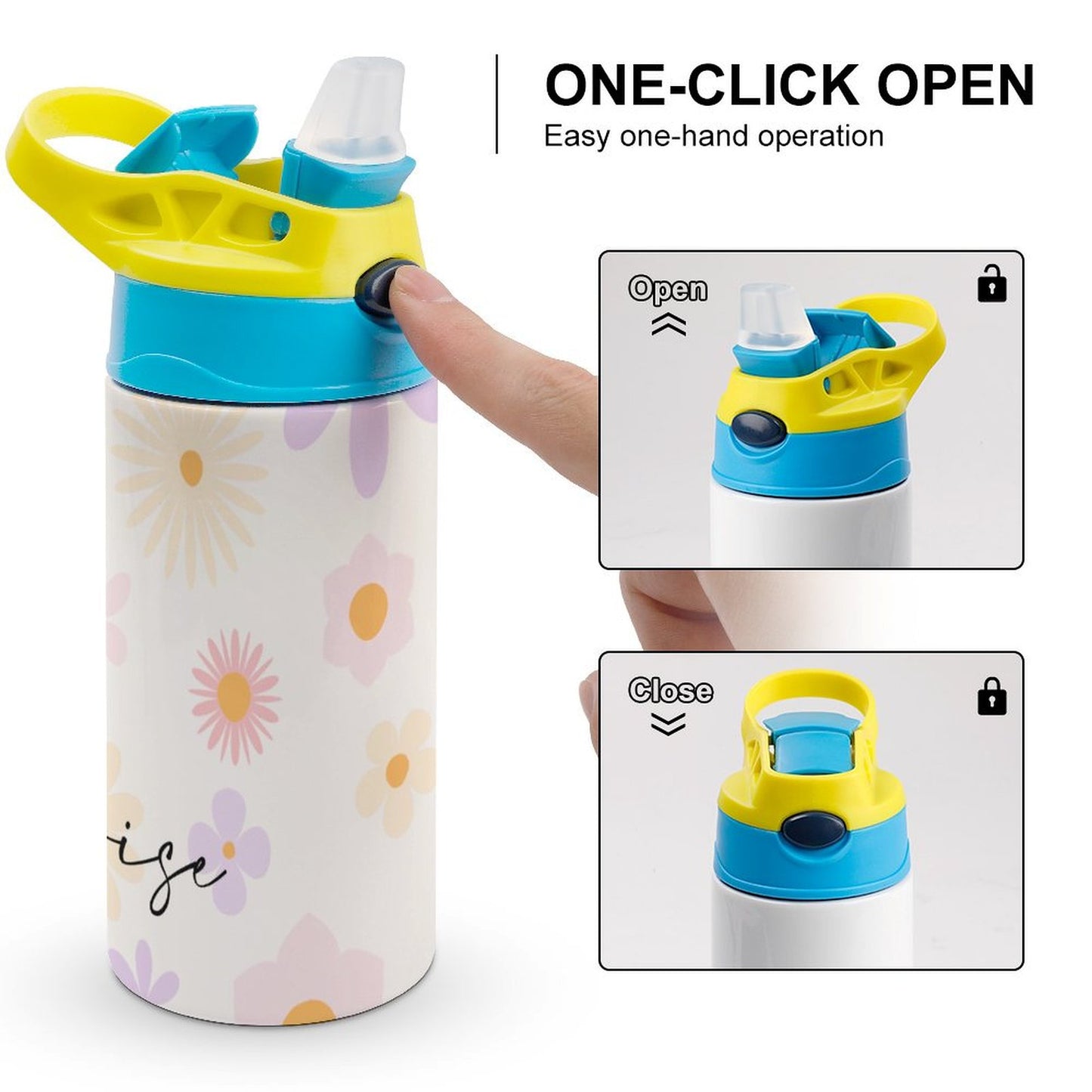 Personalised Kids Water Bottle - Pink Flower