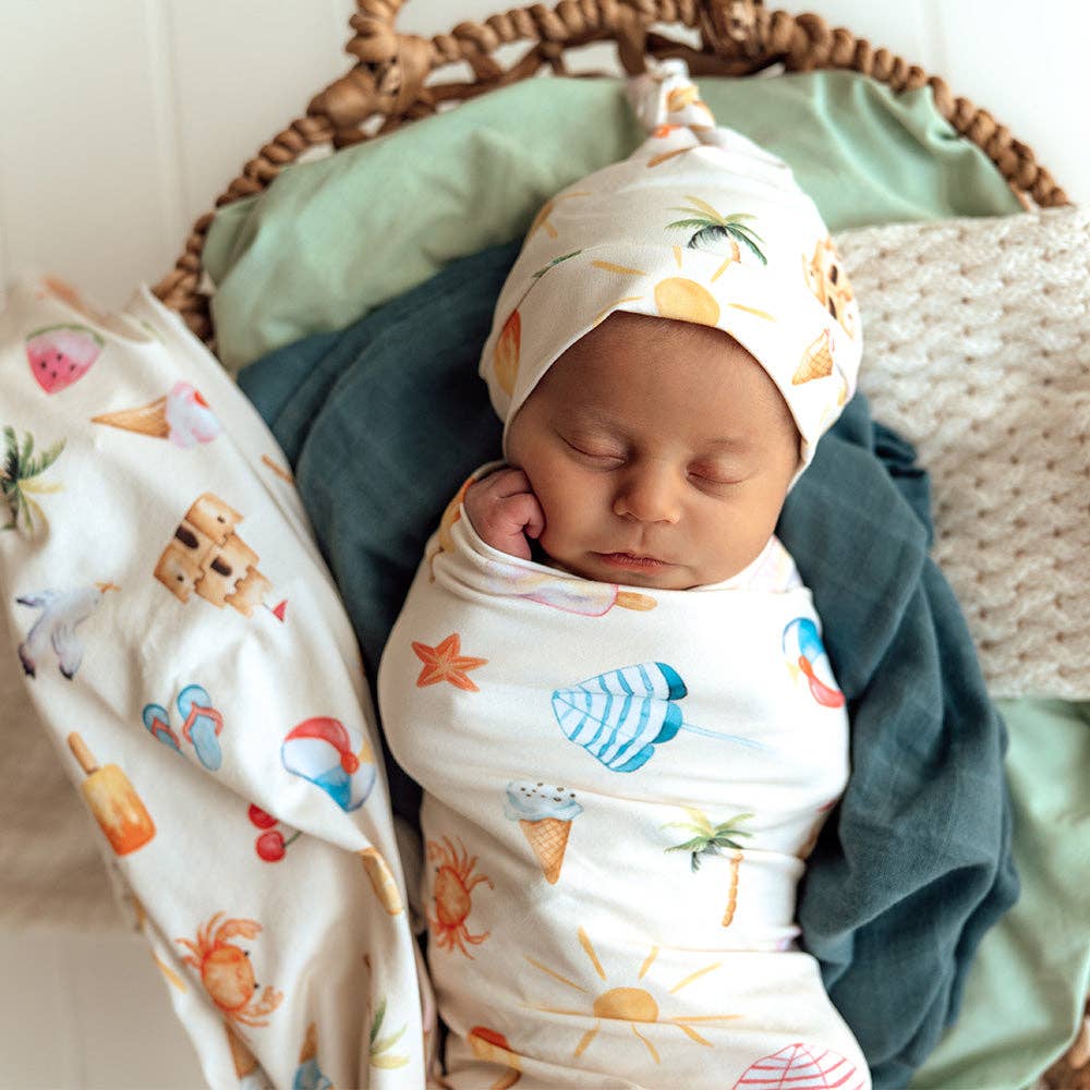 Beach Fun Organic Jersey Wrap & Beanie Set