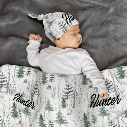 Personalised Baby Swaddle & Beanie Set - Forest