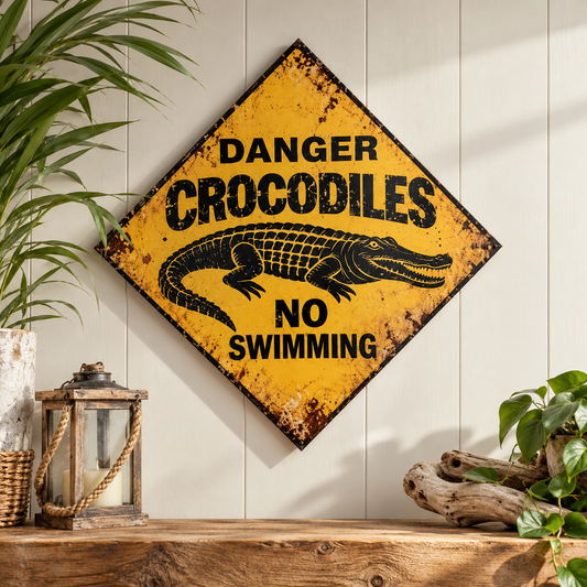 Danger Crocodiles No Swimming – Retro Canvas Wall Art