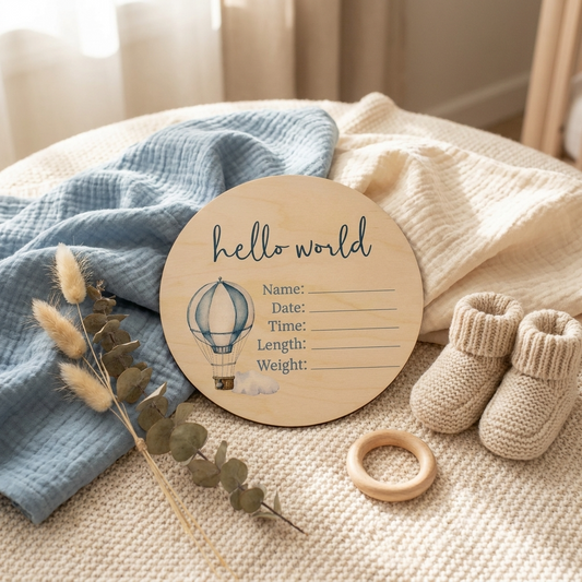Hot Air Balloon Wooden Birth Disc