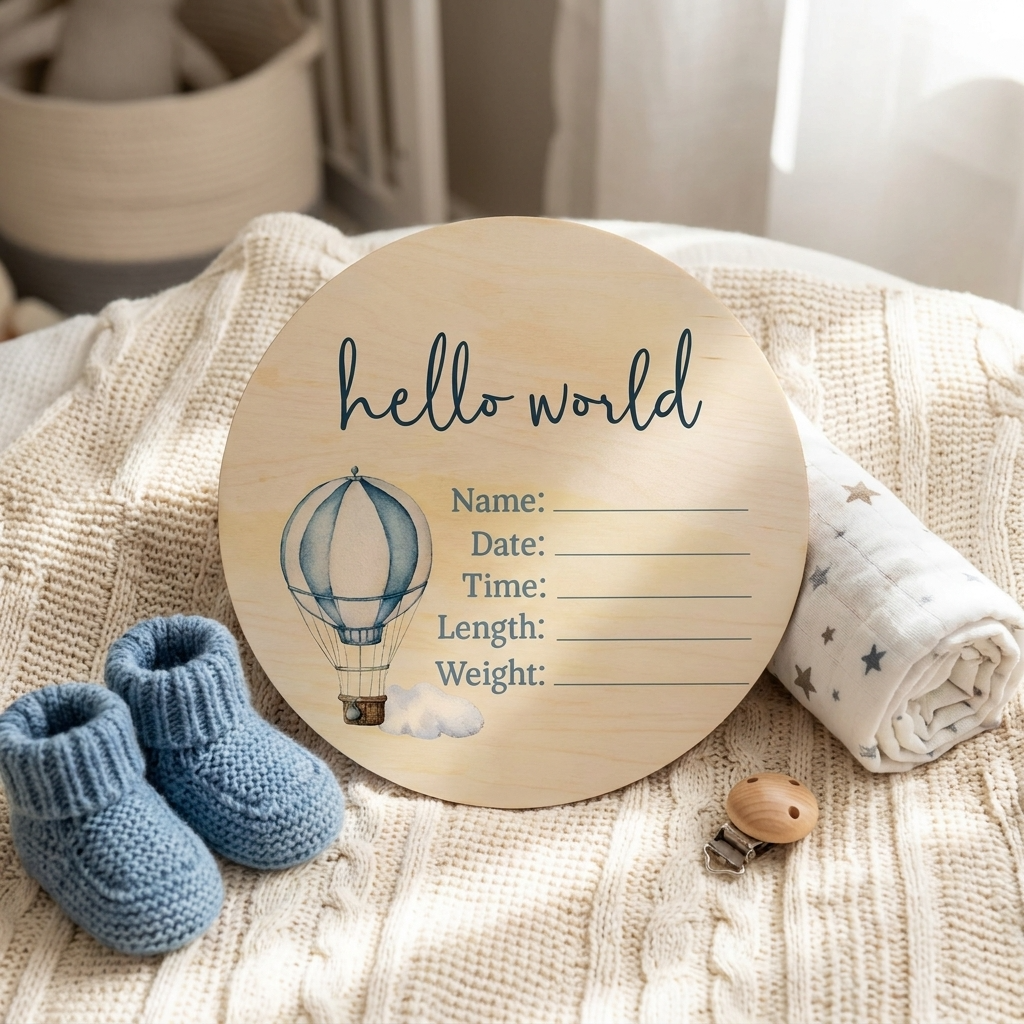 Hot Air Balloon Wooden Birth Disc
