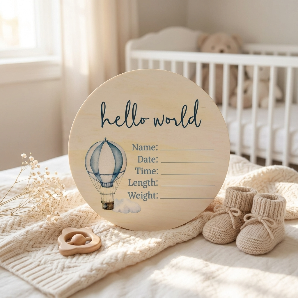 Hot Air Balloon Wooden Birth Disc