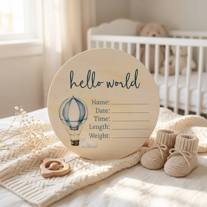 Hot Air Balloon Wooden Birth Disc