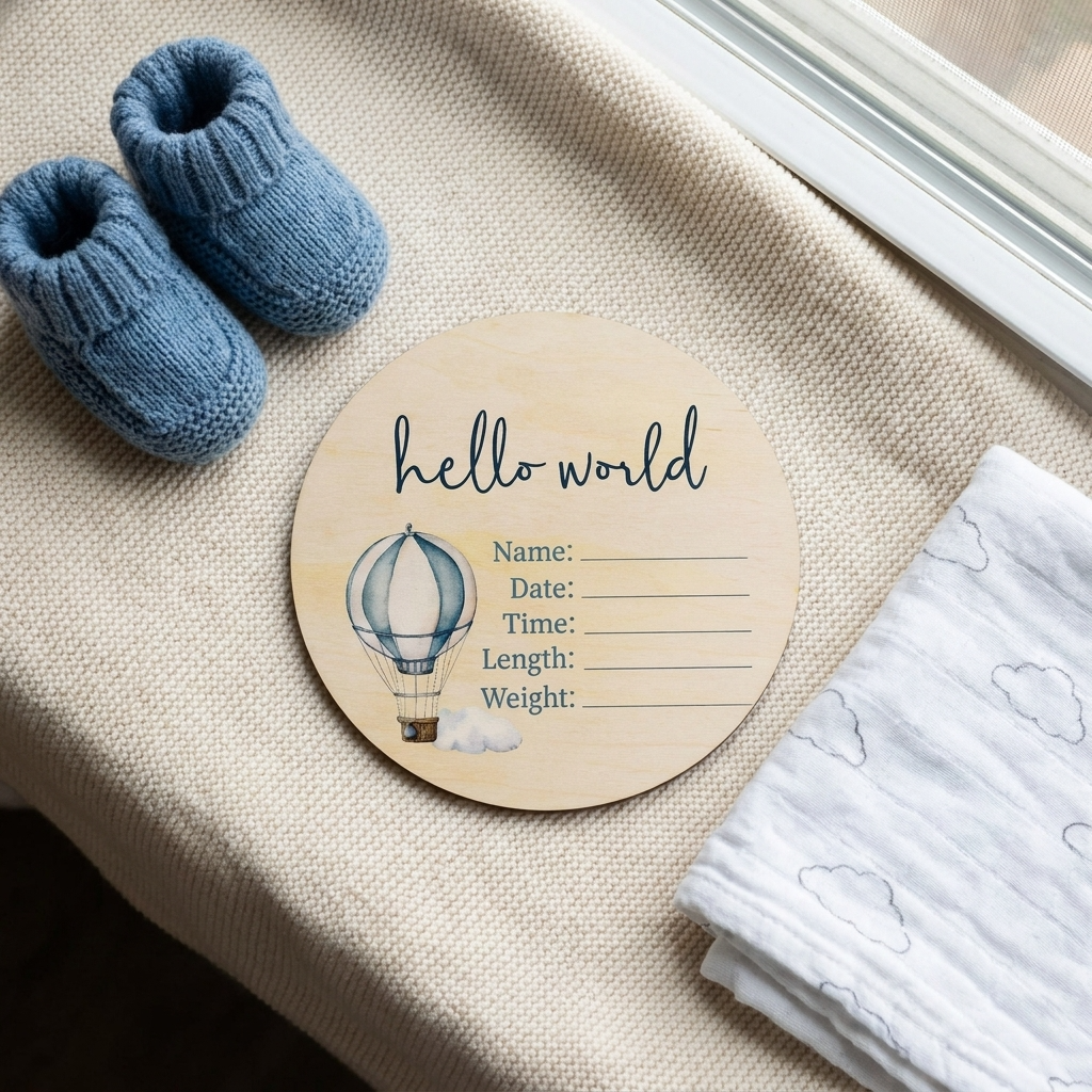 Hot Air Balloon Wooden Birth Disc