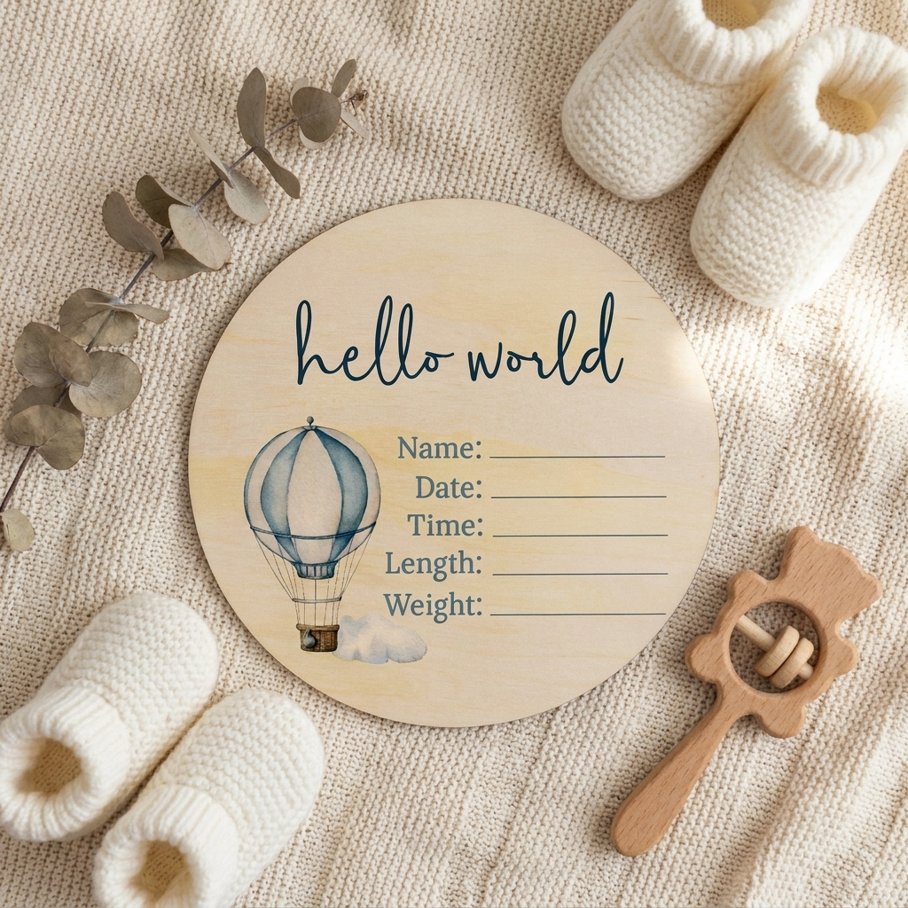 Hot Air Balloon Wooden Birth Disc