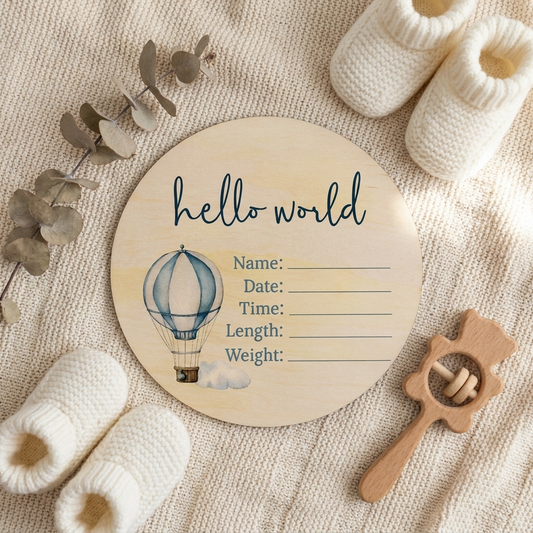 Hot Air Balloon Wooden Birth Disc