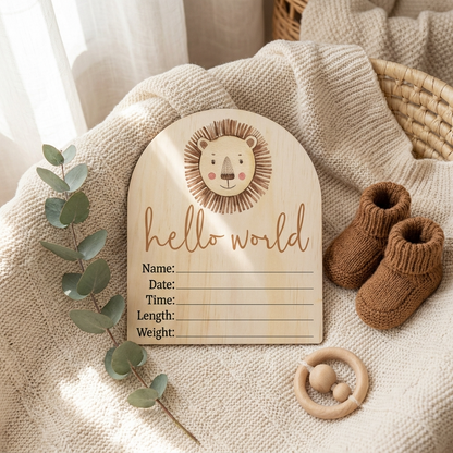 Hello World Lion Wooden Arch Birth Disc