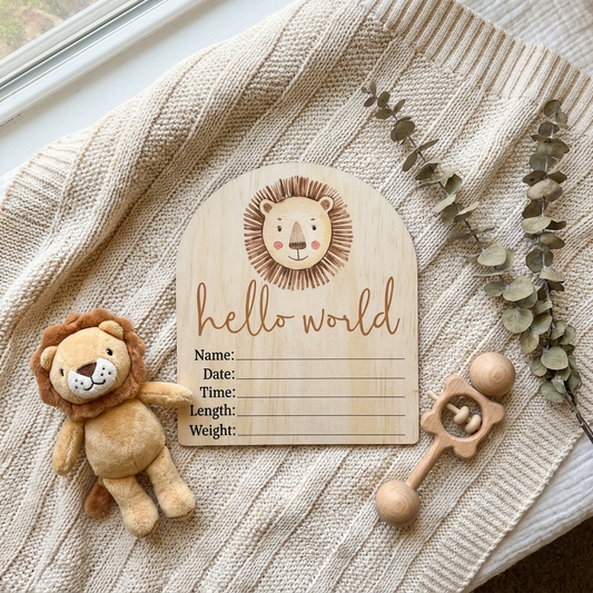 Hello World Lion Wooden Arch Birth Disc