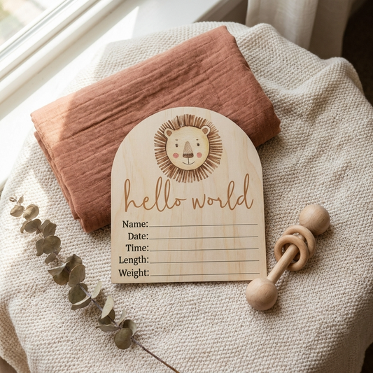 Hello World Lion Wooden Arch Birth Disc