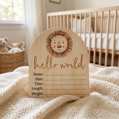 Hello World Lion Wooden Arch Birth Disc