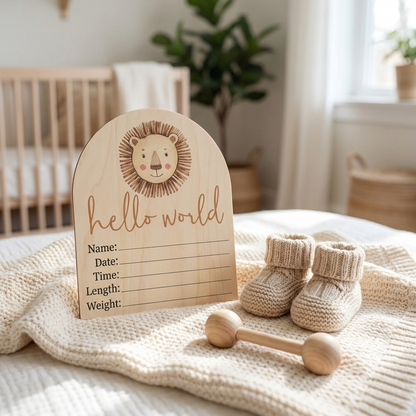 Hello World Lion Wooden Arch Birth Disc