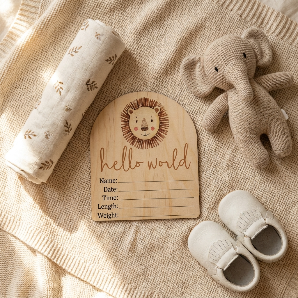 Hello World Lion Wooden Arch Birth Disc