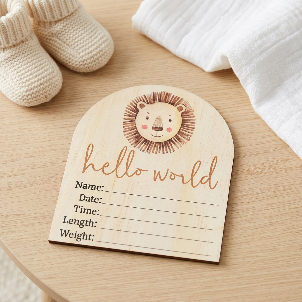 Hello World Lion Wooden Arch Birth Disc
