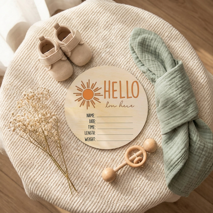 Hello I'm Here Sun Wooden Birth Disc