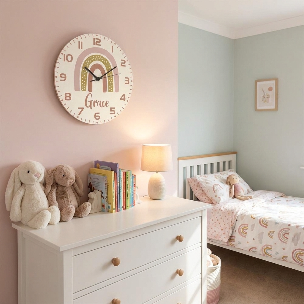 Personalised Clock - Pink Rainbow