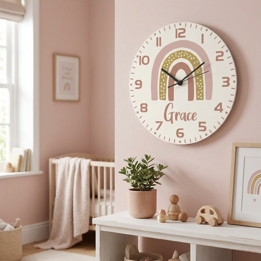 Personalised Clock - Pink Rainbow