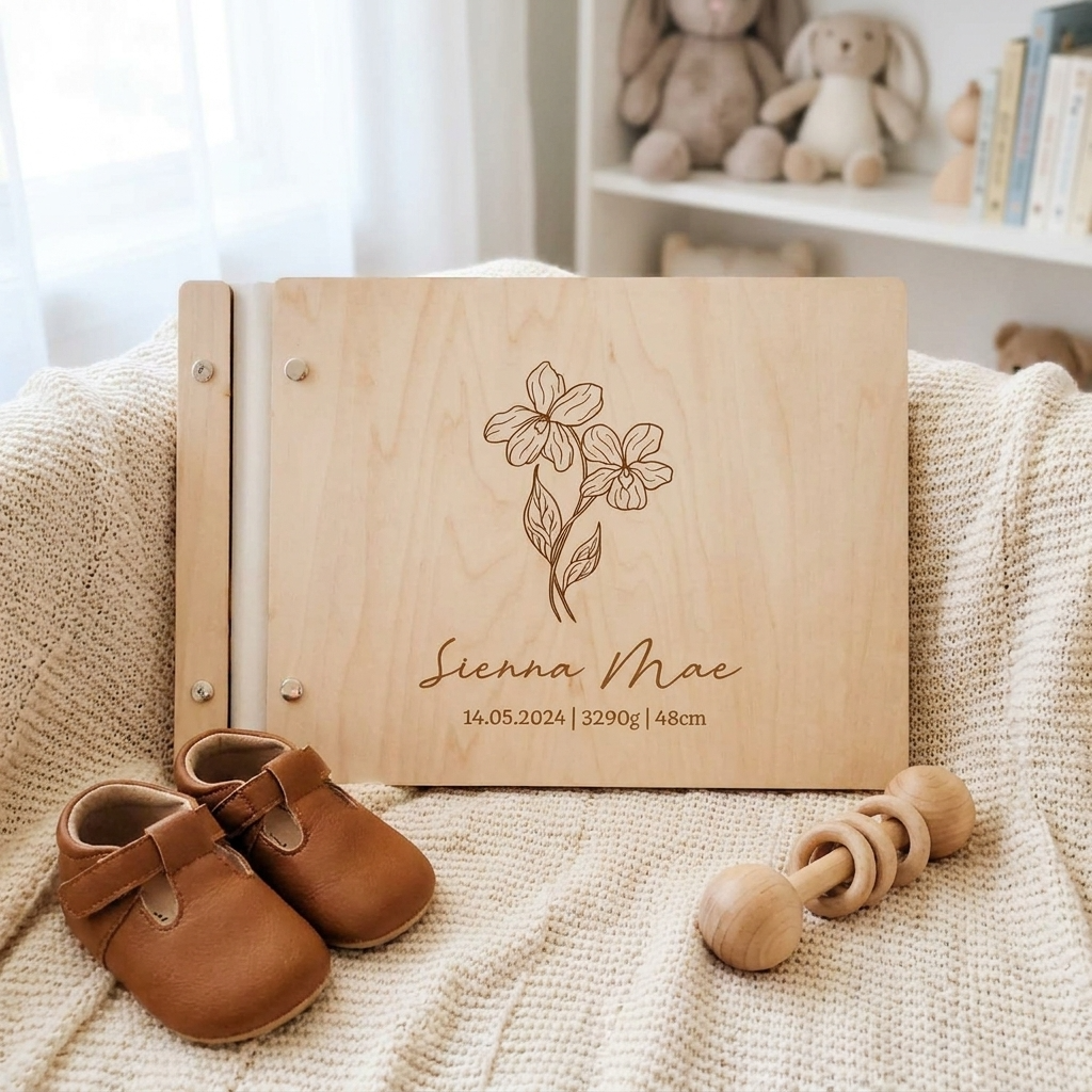 Personalised Wooden Scrapbook - Birth Flower