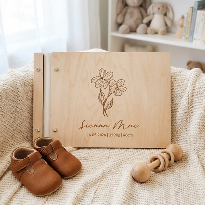 Personalised Wooden Scrapbook - Birth Flower