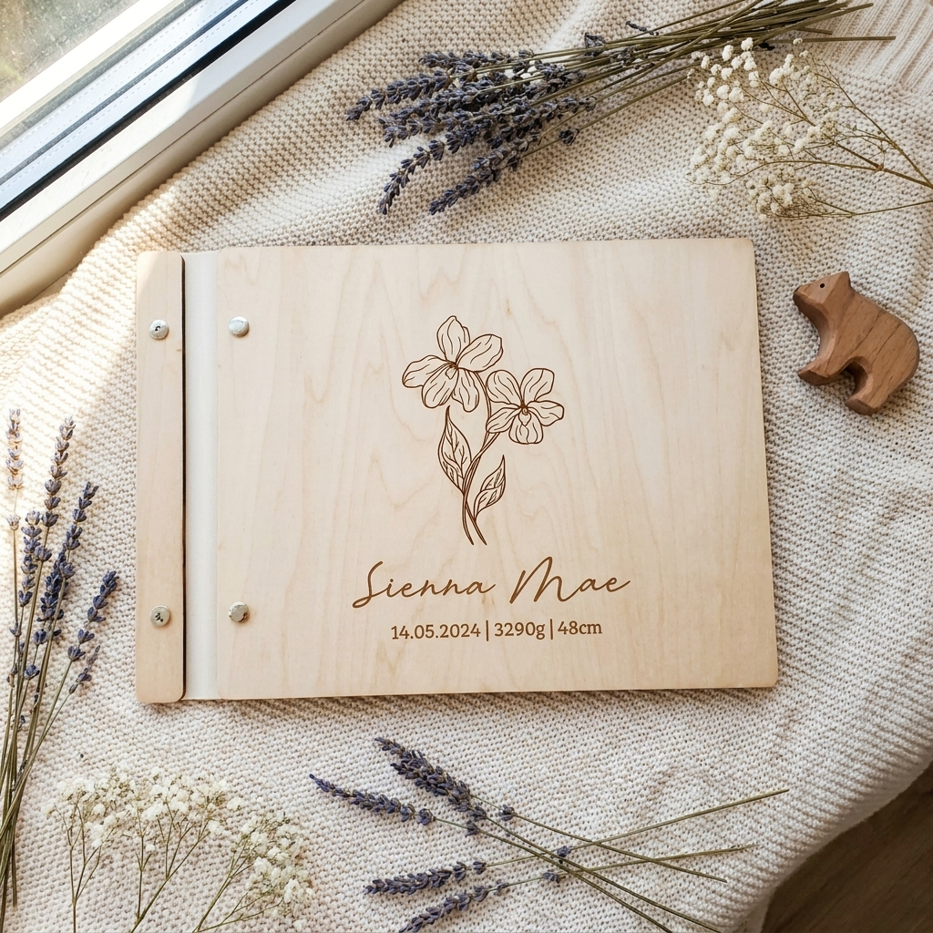 Personalised Wooden Scrapbook - Birth Flower
