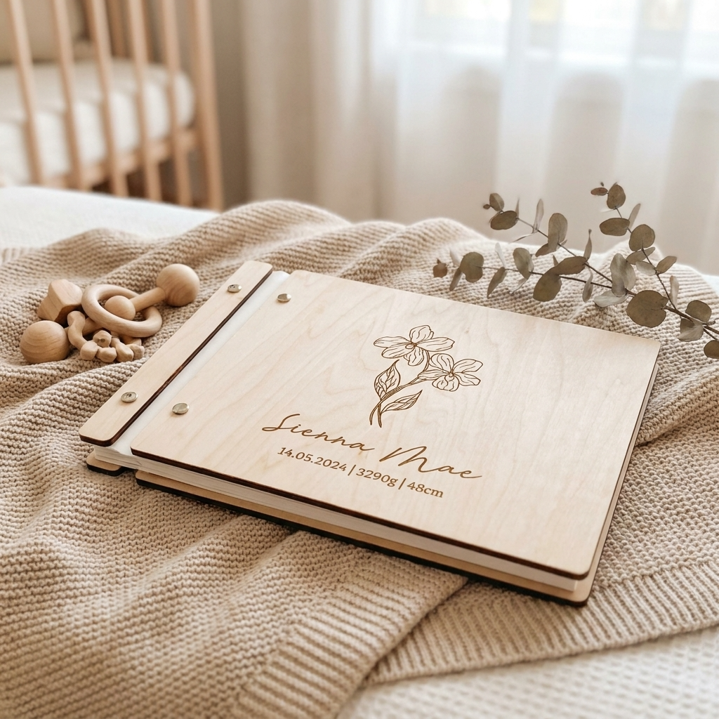 Personalised Wooden Scrapbook - Birth Flower