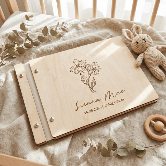Personalised Wooden Scrapbook - Birth Flower