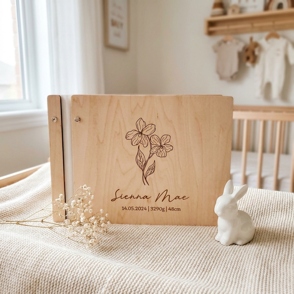 Personalised Wooden Scrapbook - Birth Flower