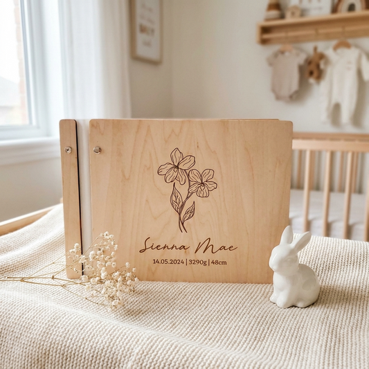 Personalised Wooden Scrapbook - Birth Flower
