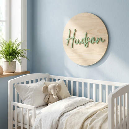 Personalised Wooden Round Name Sign for Nursery Décor