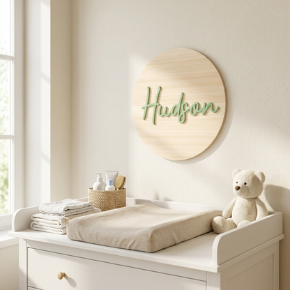 Personalised Wooden Round Name Sign for Nursery Décor