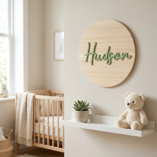 Personalised Wooden Round Name Sign for Nursery Décor
