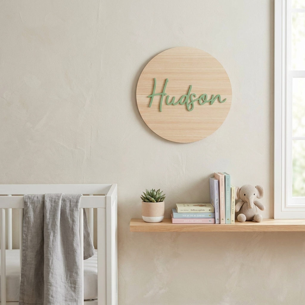 Personalised Wooden Round Name Sign for Nursery Décor