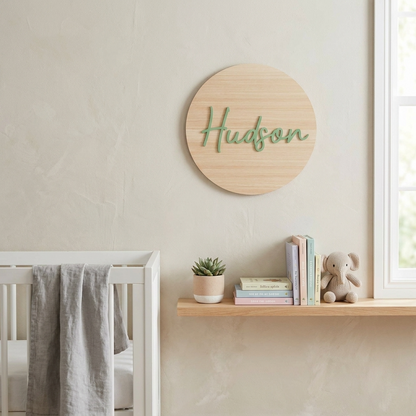Personalised Wooden Round Name Sign for Nursery Décor