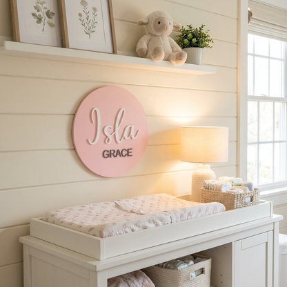 Personalised Acrylic Round Name Sign for Nursery Décor - 2 NAMES