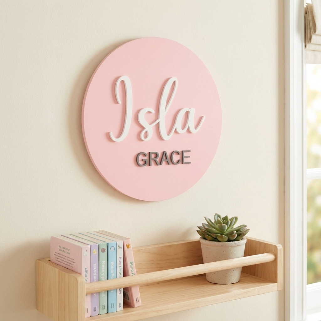 Personalised Acrylic Round Name Sign for Nursery Décor - 2 NAMES