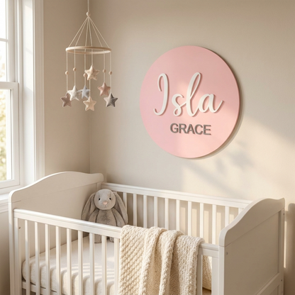 Personalised Acrylic Round Name Sign for Nursery Décor - 2 NAMES