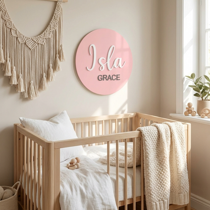 Personalised Acrylic Round Name Sign for Nursery Décor - 2 NAMES