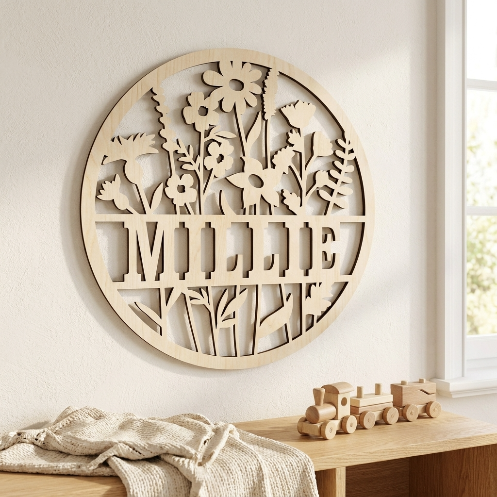 Round Floral Name Sign