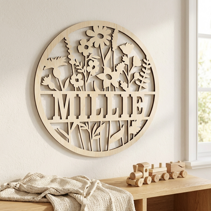 Round Floral Name Sign