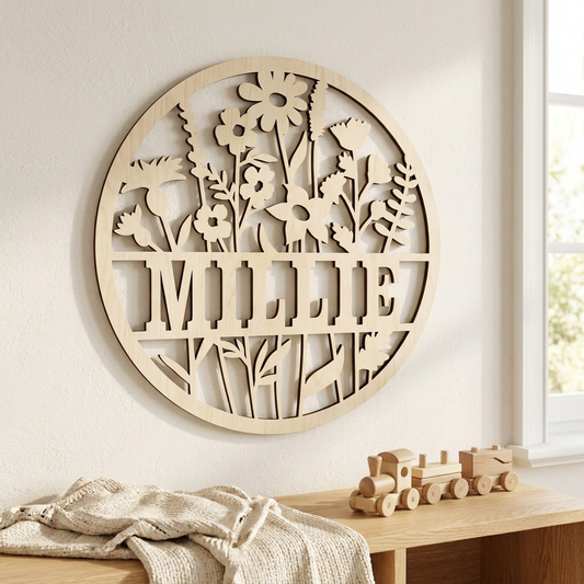 Round Floral Name Sign