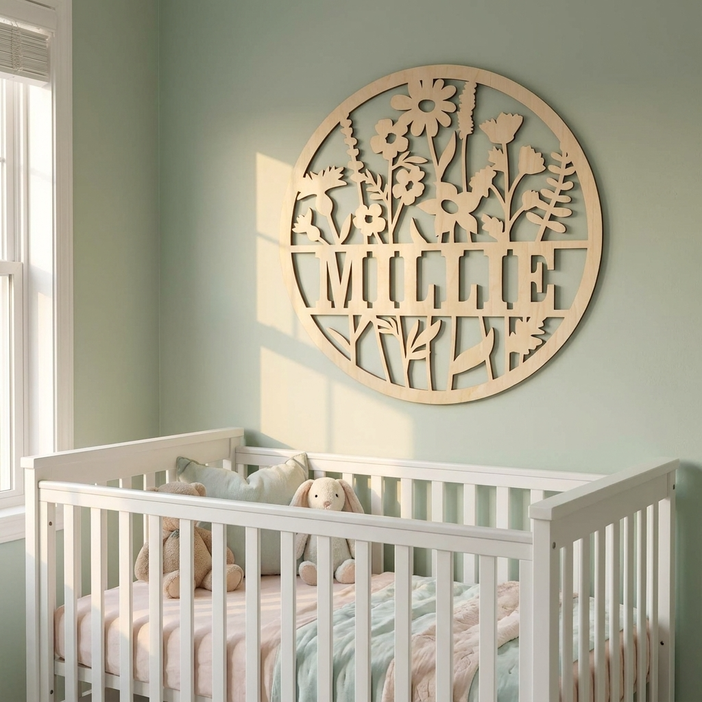 Round Floral Name Sign