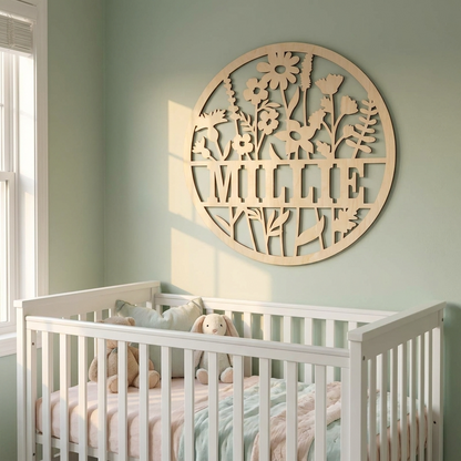 Round Floral Name Sign