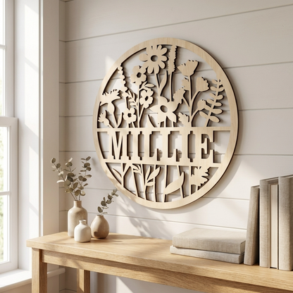 Round Floral Name Sign
