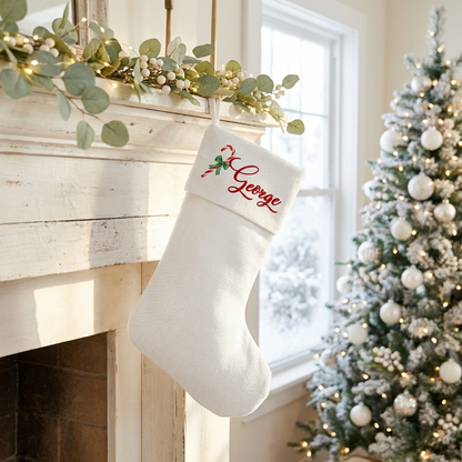 Personalised Premium Linen Stocking – Classic Christmas Collection