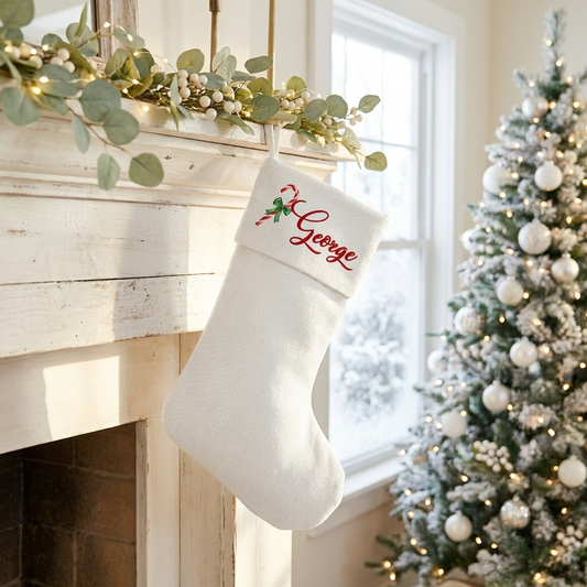 Personalised Premium Linen Stocking – Classic Christmas Collection