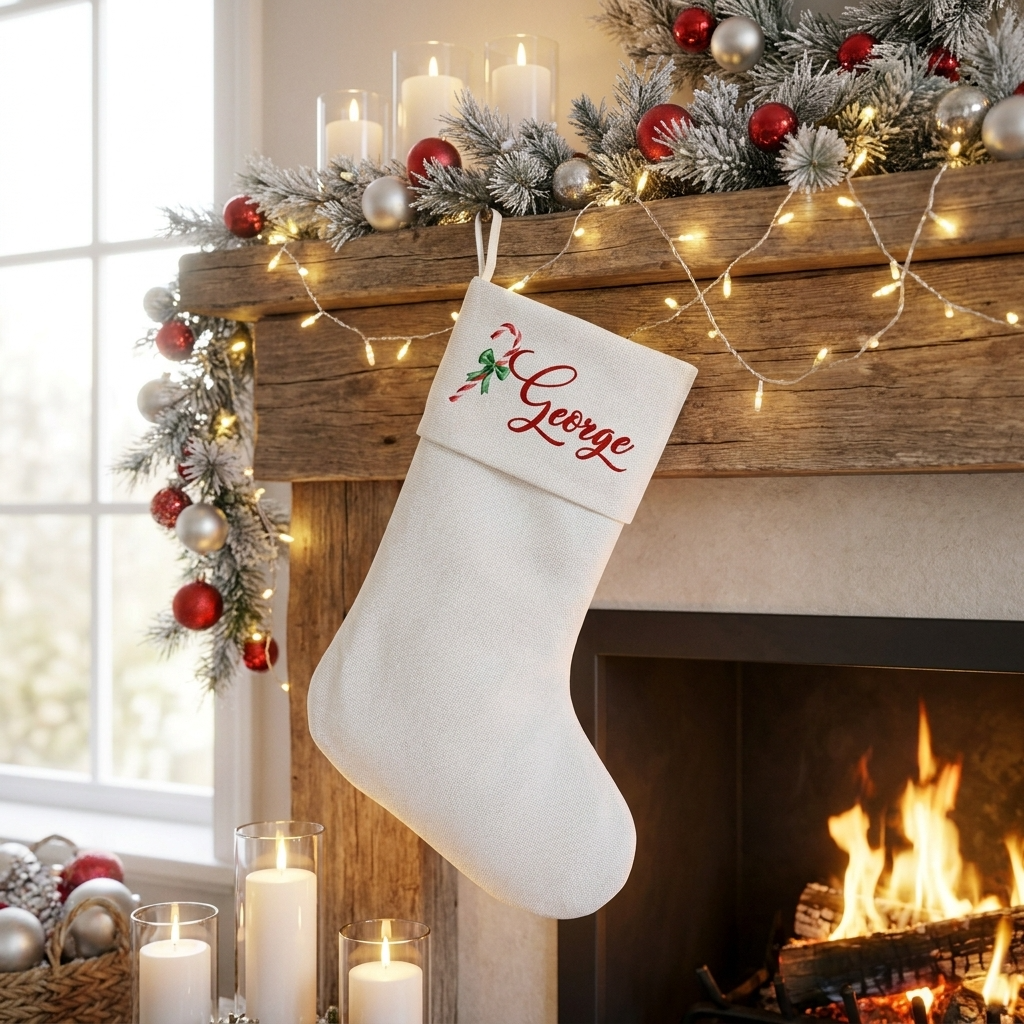 Personalised Premium Linen Stocking – Classic Christmas Collection