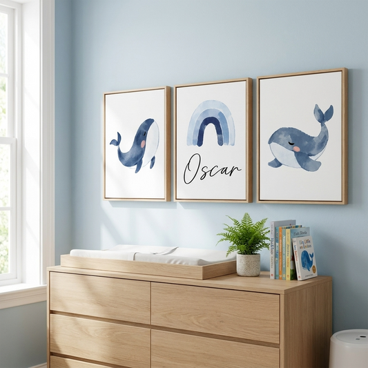 Personalised Whale Wooden Canvas Print Set