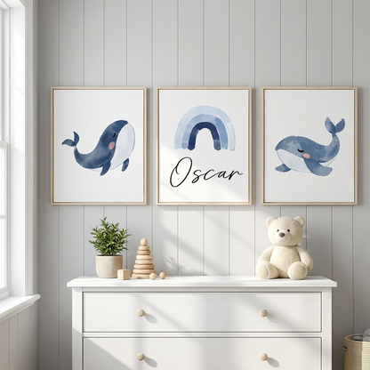Personalised Whale Wooden Canvas Print Set
