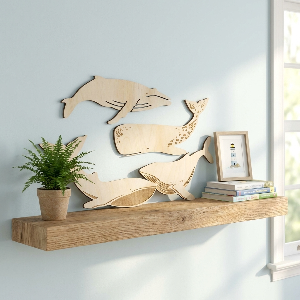 Large Whale Decals Natural Wood