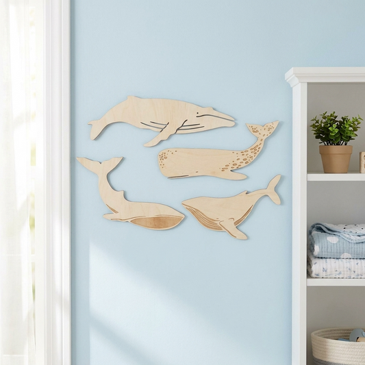 Large Whale Decals Natural Wood
